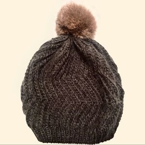 Gray Hat With Brown Pom-Pom